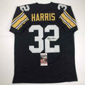 Autographed/Signed Franco Harris Pittsburgh Black Football Jersey JSA COA