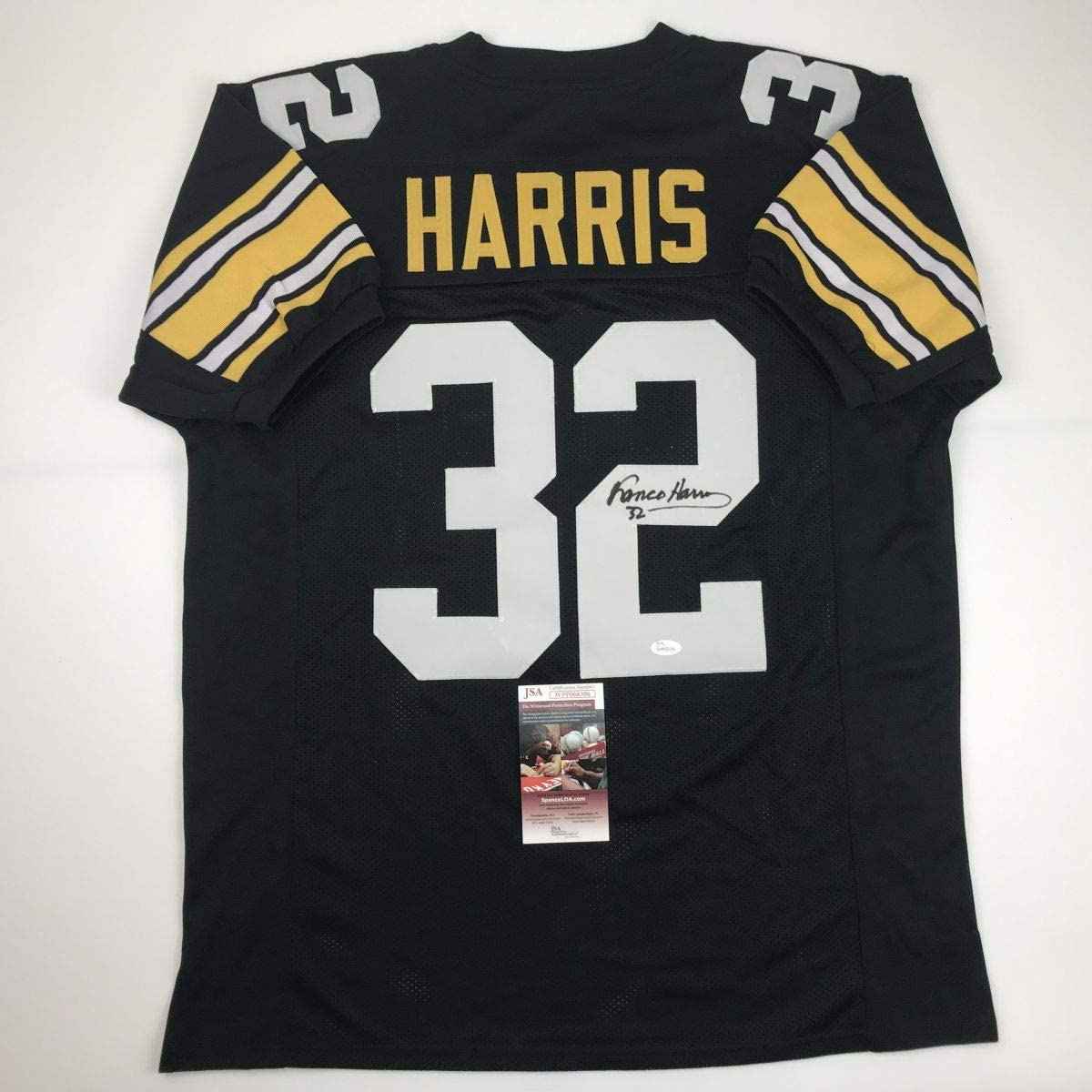 Autographed/Signed Franco Harris Pittsburgh Black Football Jersey JSA COA