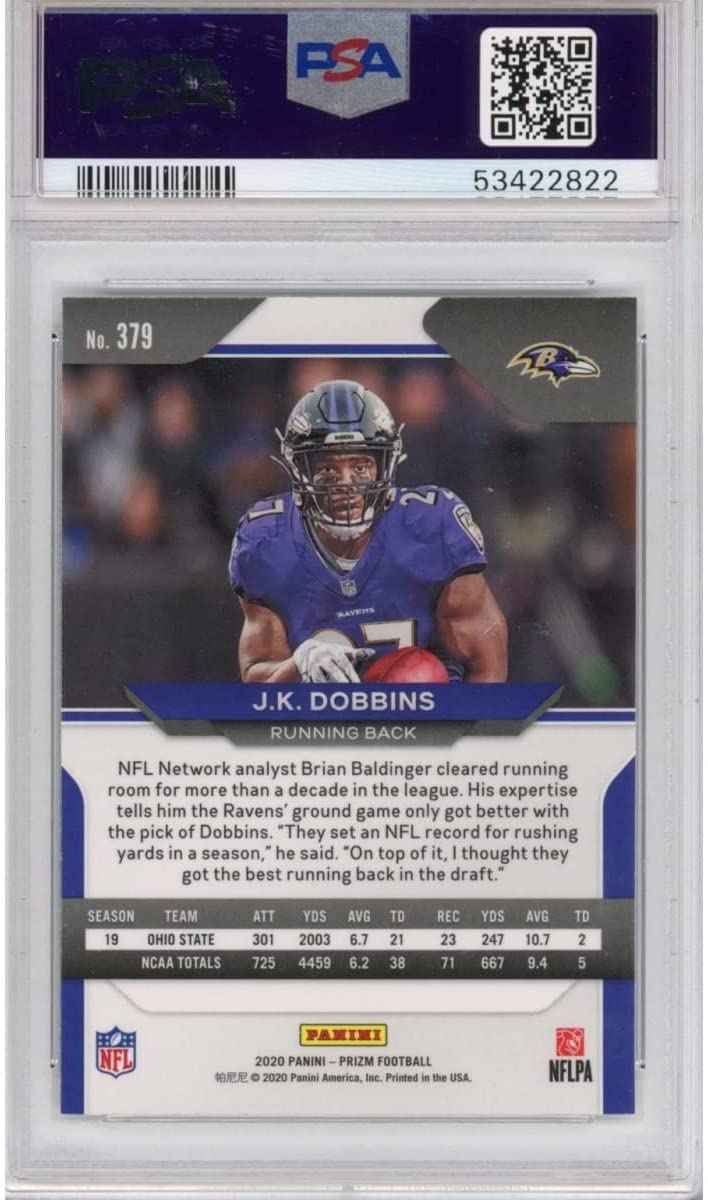 Graded 2020 Panini Prizm JK J.K. Dobbins #379 Rookie RC Football Card PSA 10 Gem Mint