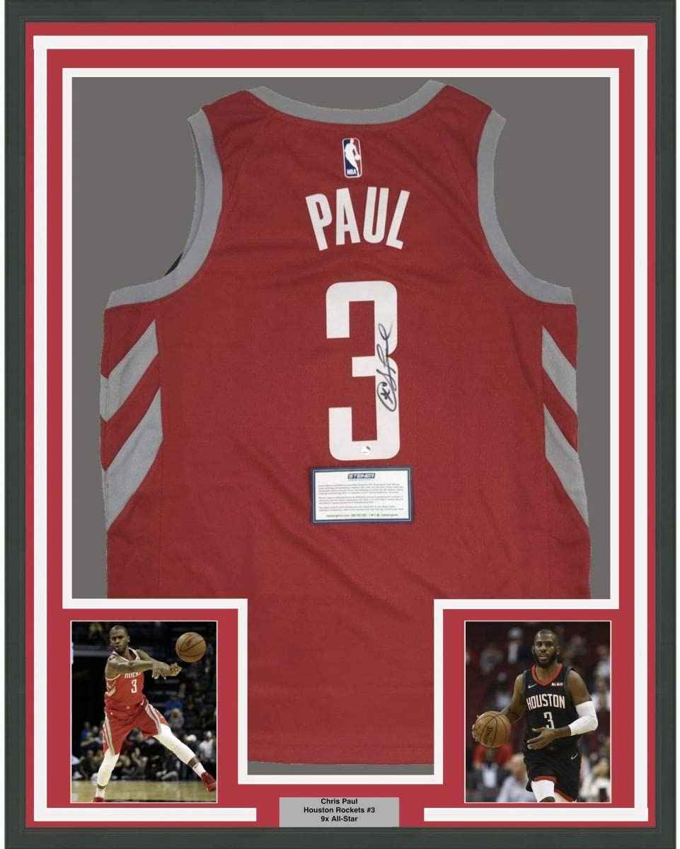 Framed Autographed/Signed Chris Paul 35x39 Houston Rockets Red Basketball Jersey Steiner Sports COA
