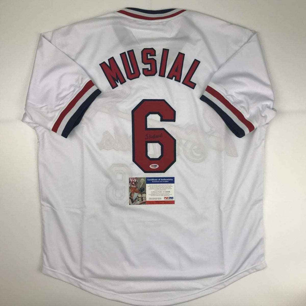 Autographed/Signed Stan Musial St. Louis White Baseball Jersey PSA/DNA COA