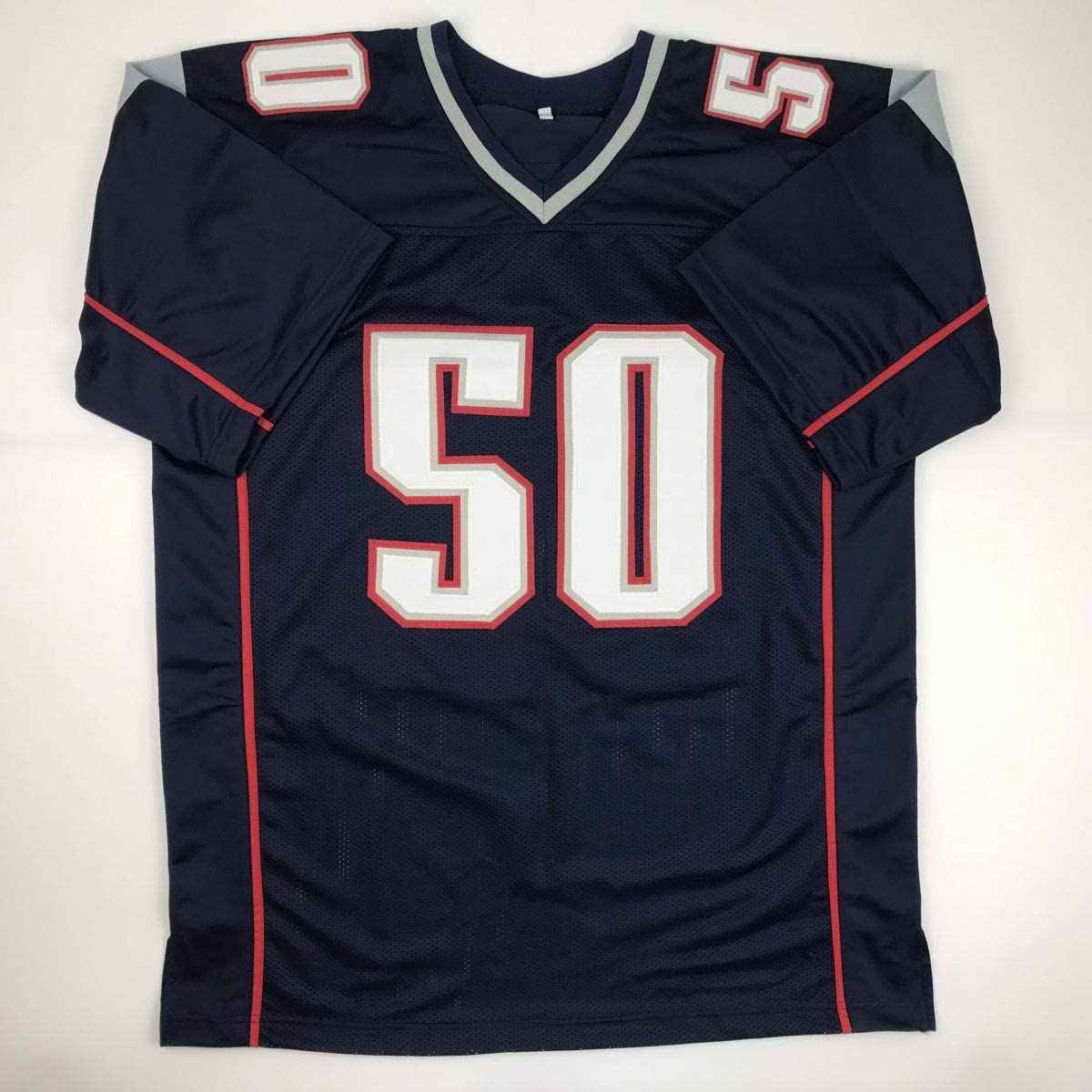 Autographed/Signed Mike Vrabel New England Blue Football Jersey Beckett BAS COA
