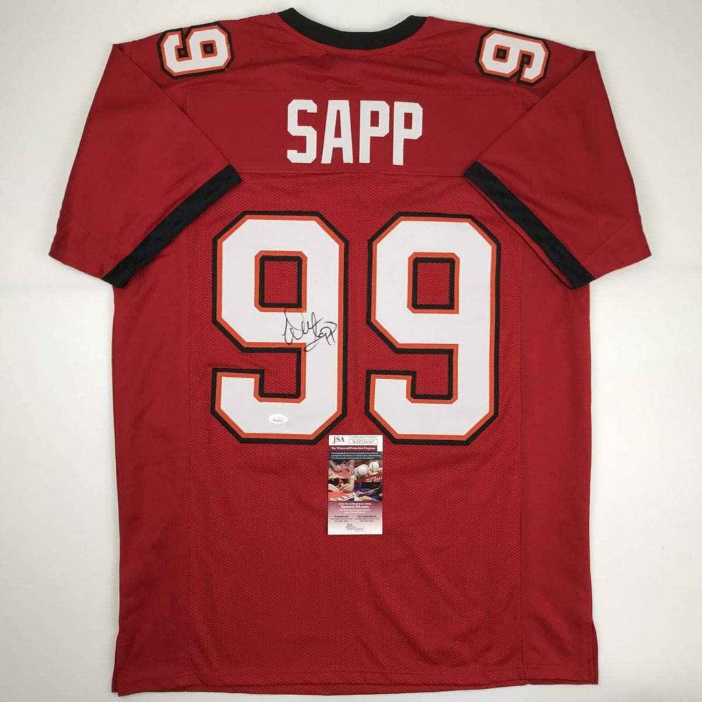 Autographed/Signed Warren Sapp Tampa Bay Red Football Jersey JSA COA