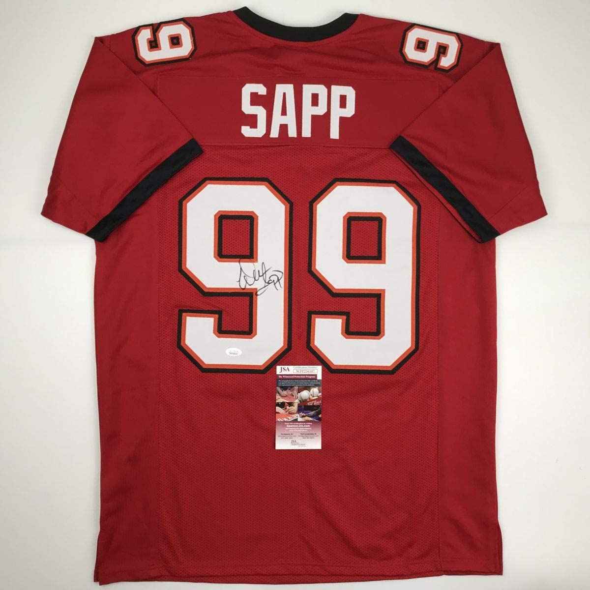 Autographed/Signed Warren Sapp Tampa Bay Red Football Jersey JSA COA