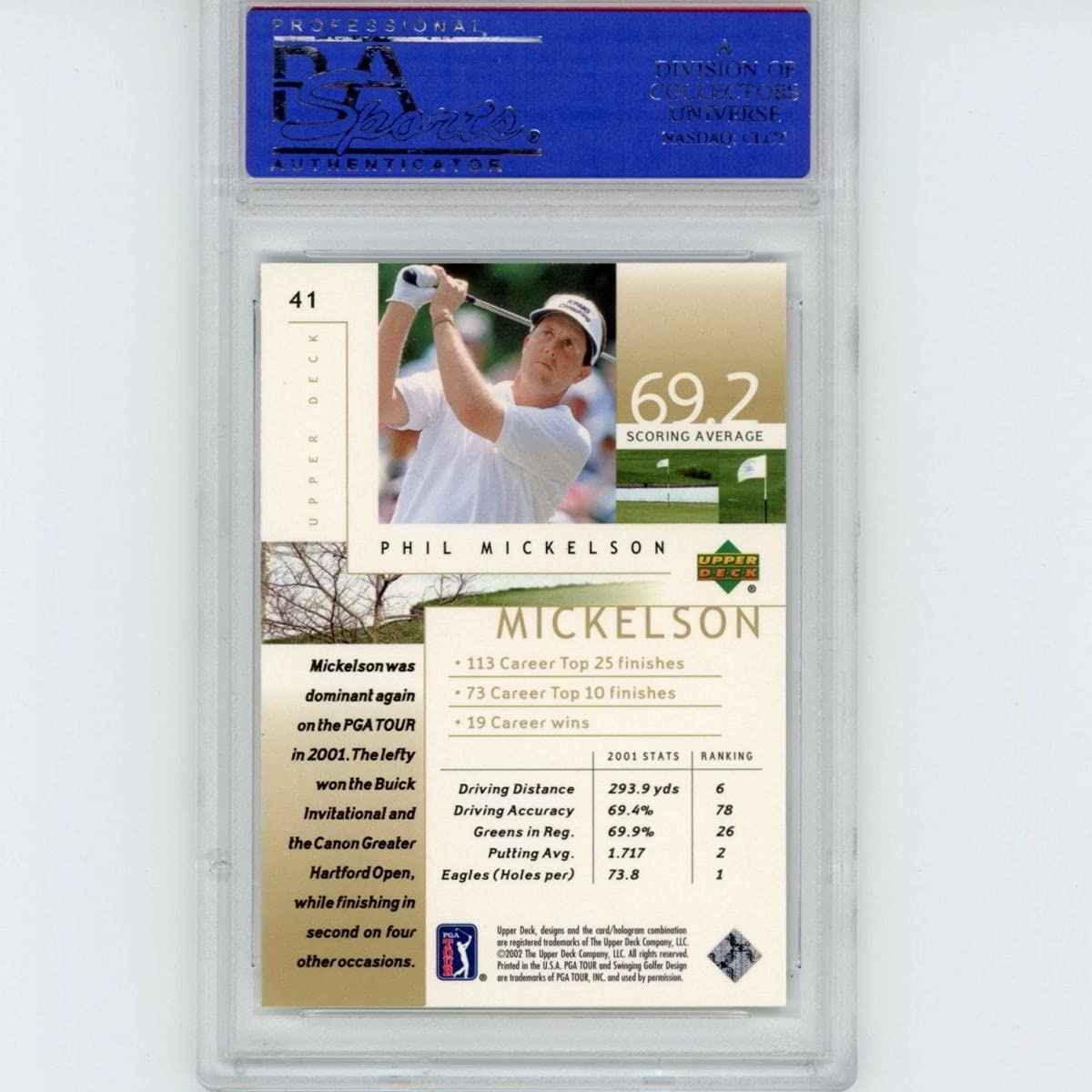 Graded 2002 Upper Deck UD Golf Phil Mickelson #41 Rookie RC Card PSA 10 Gem Mint