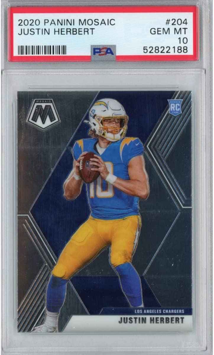 Graded 2020 Panini Mosaic Justin Herbert #204 Rookie RC Football Card PSA 10 Gem Mint
