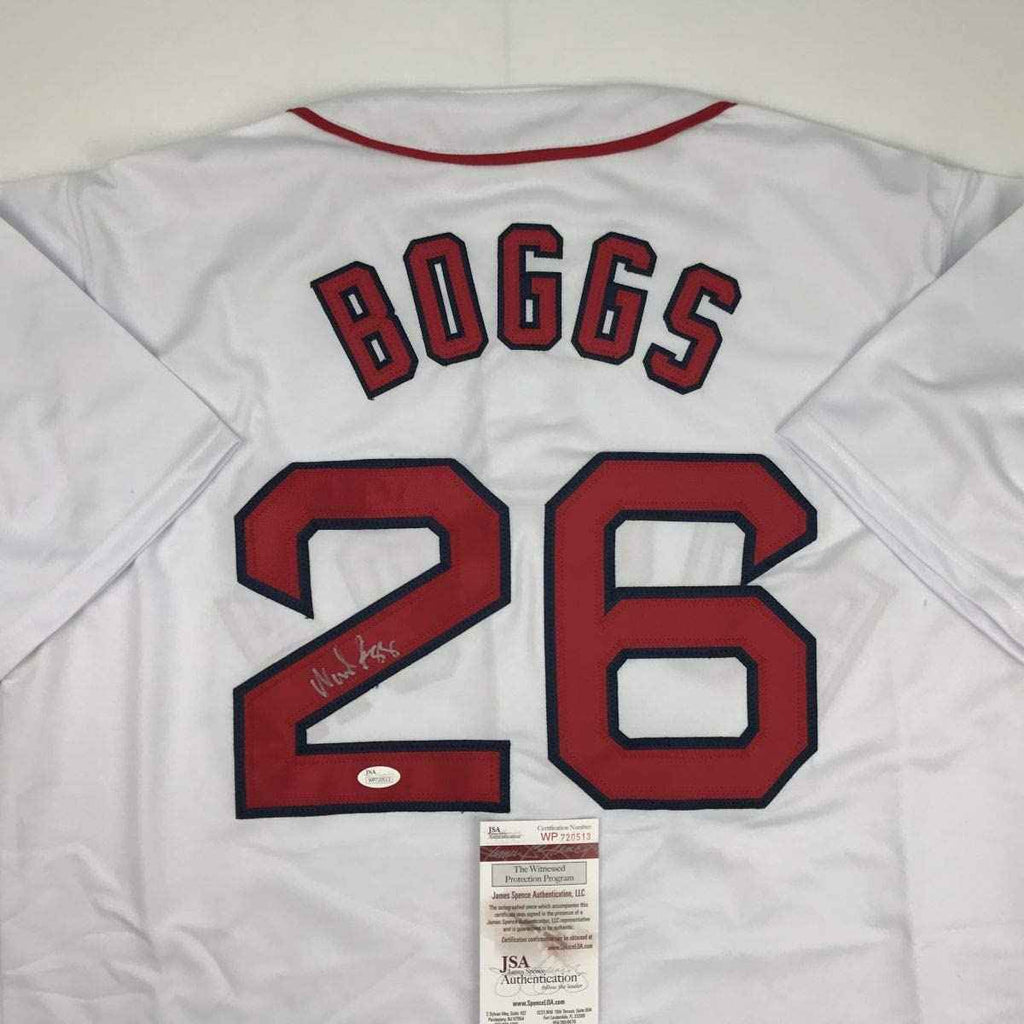 Autographed/Signed Wade Boggs Boston White Baseball Jersey JSA COA