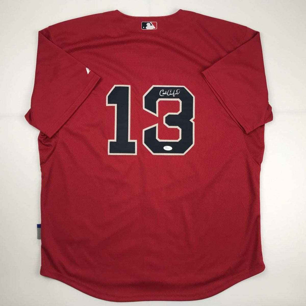 Autographed/Signed Carl Crawford Boston Red Baseball Jersey JSA COA Holo Only