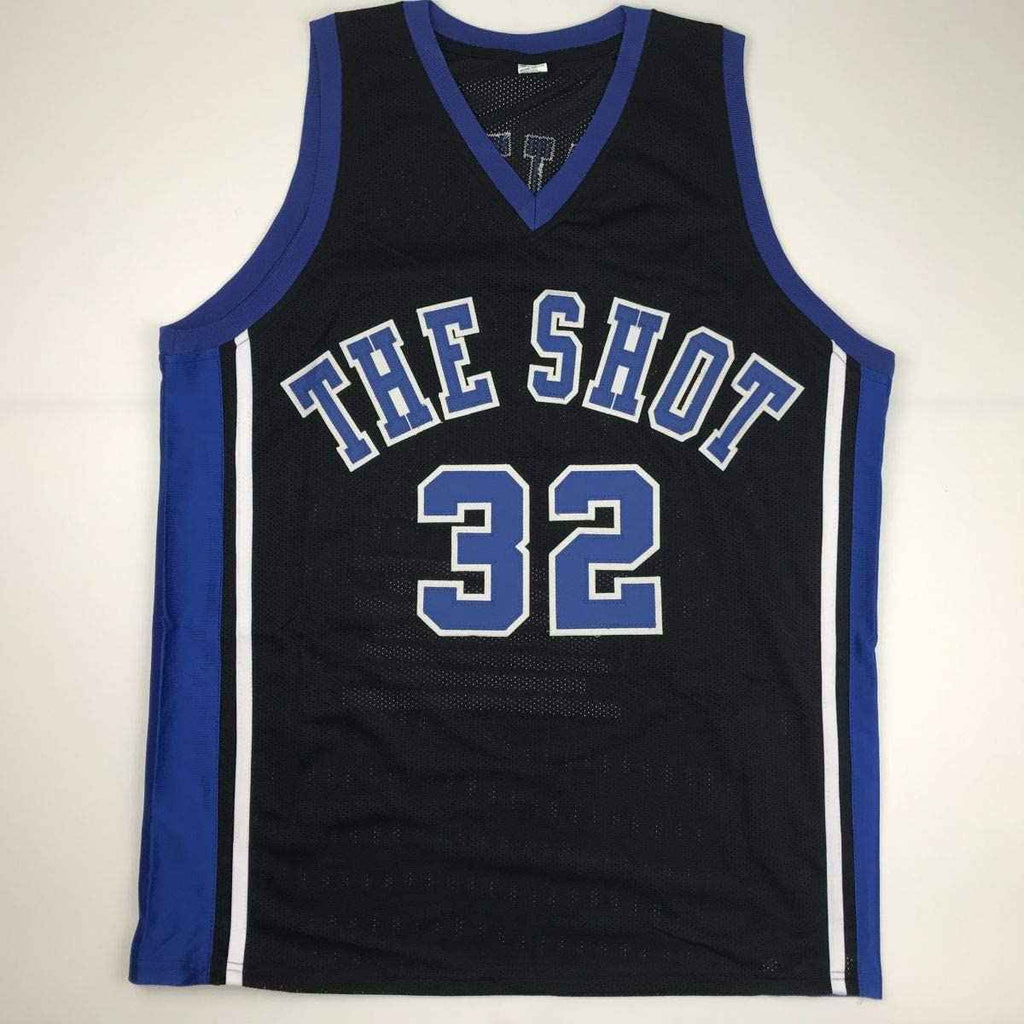 Autographed/Signed Christian Laettner Duke Black Stat The Shot College Basketball Jersey JSA COA