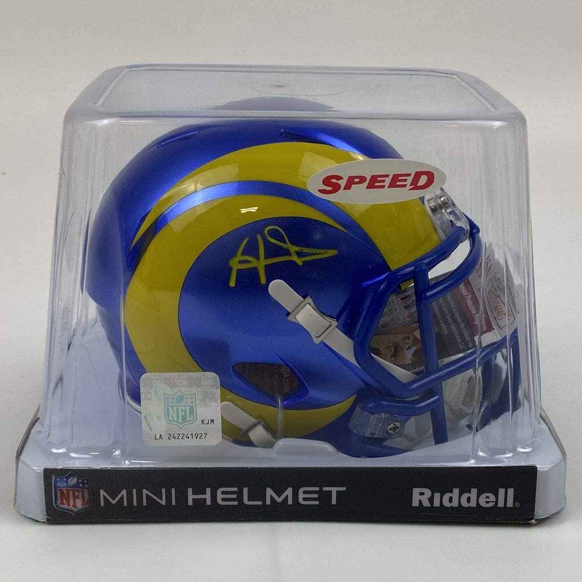 Autographed/Signed Aaron Donald Los Angeles Rams Speed Mini Football Helmet JSA COA