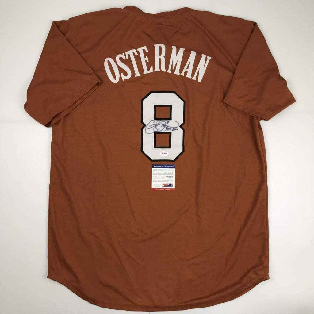 Autographed/Signed Cat Osterman Hook Em Texas Orange College Softball Jersey JSA COA