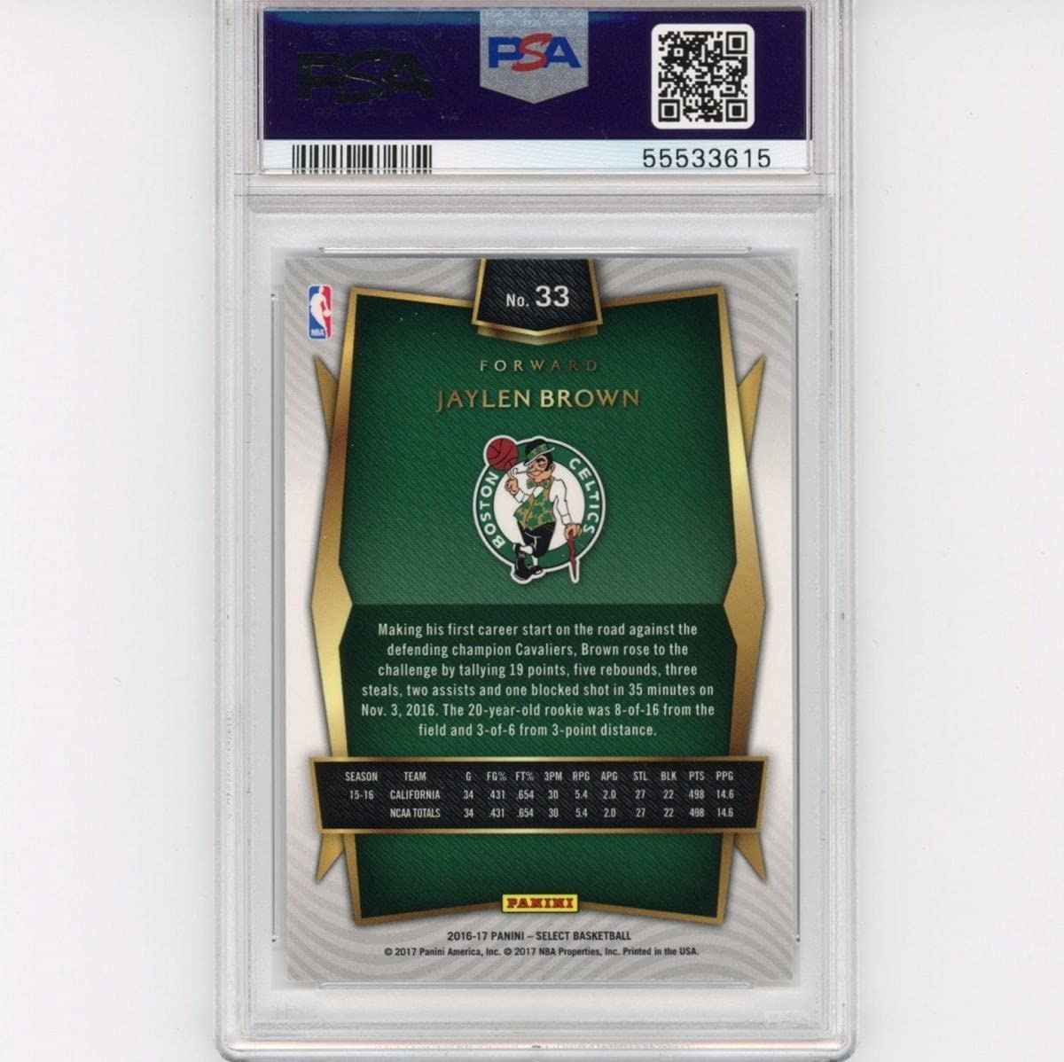 Graded 2016-17 Panini Select Jaylen Brown #33 Rookie RC Basketball Card PSA 10 Gem Mint