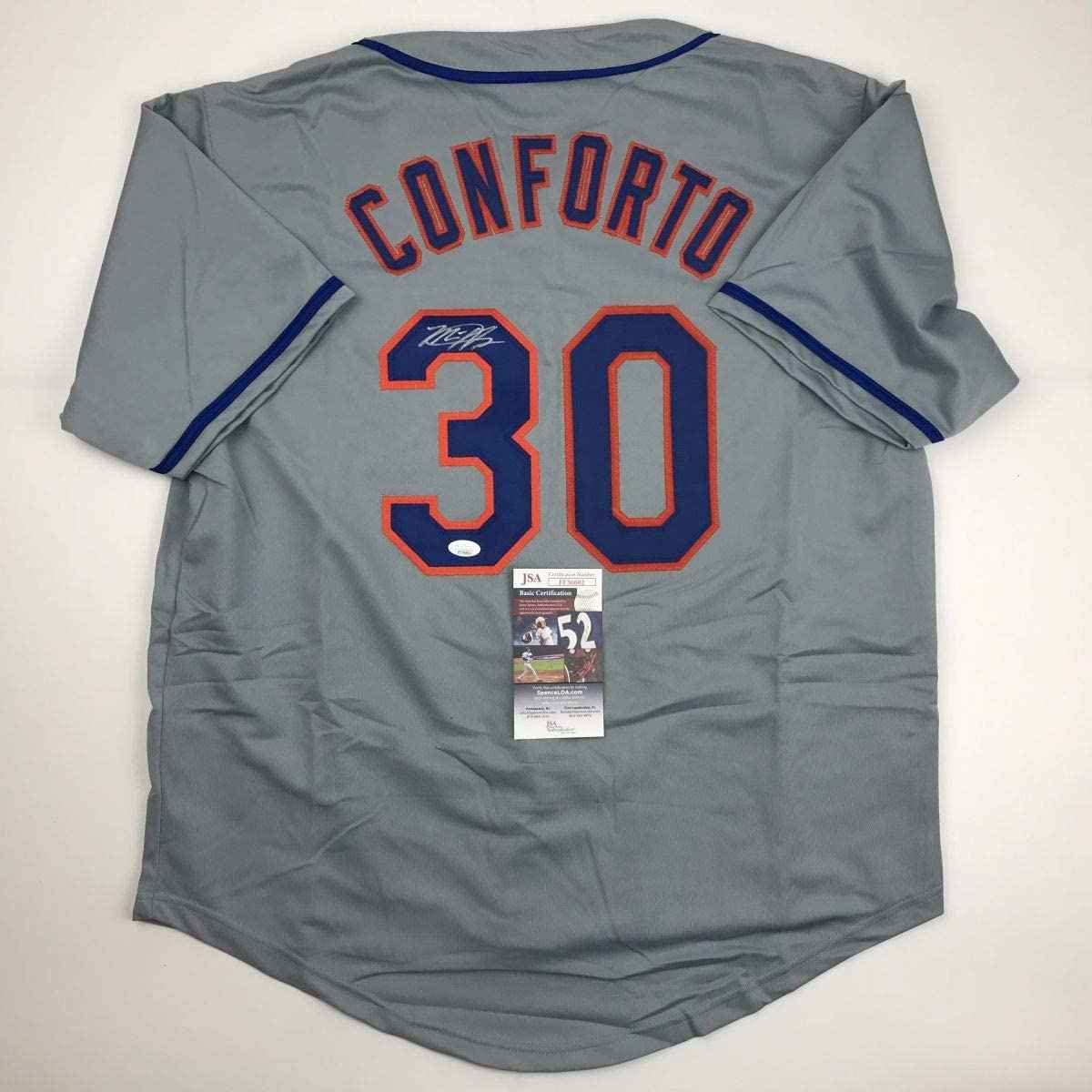 Autographed/Signed Michael Conforto New York NY Grey Baseball Jersey JSA COA