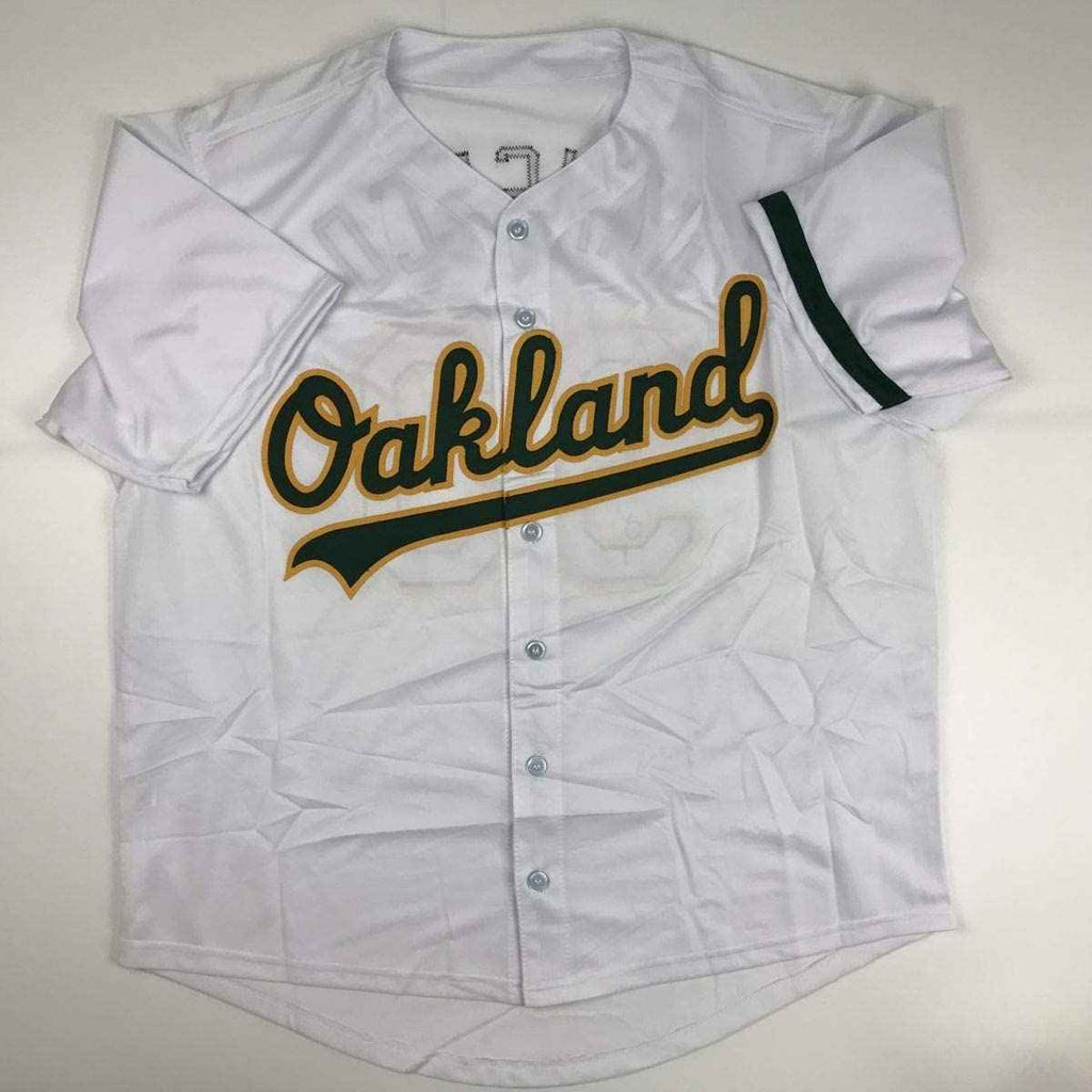 Autographed/Signed Jose Canseco Oakland White Baseball Jersey JSA COA
