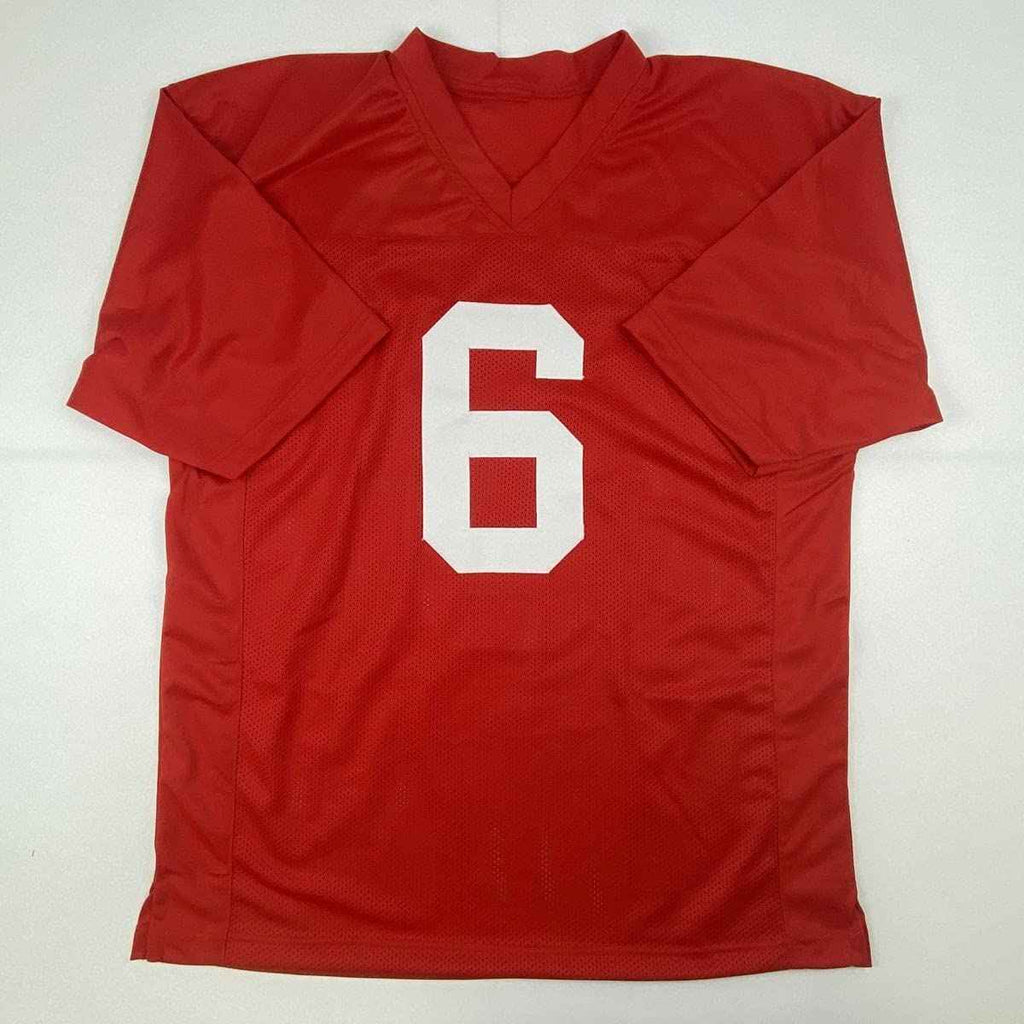 Autographed/Signed Devonta Smith Alabama Red College Football Jersey Beckett BAS COA
