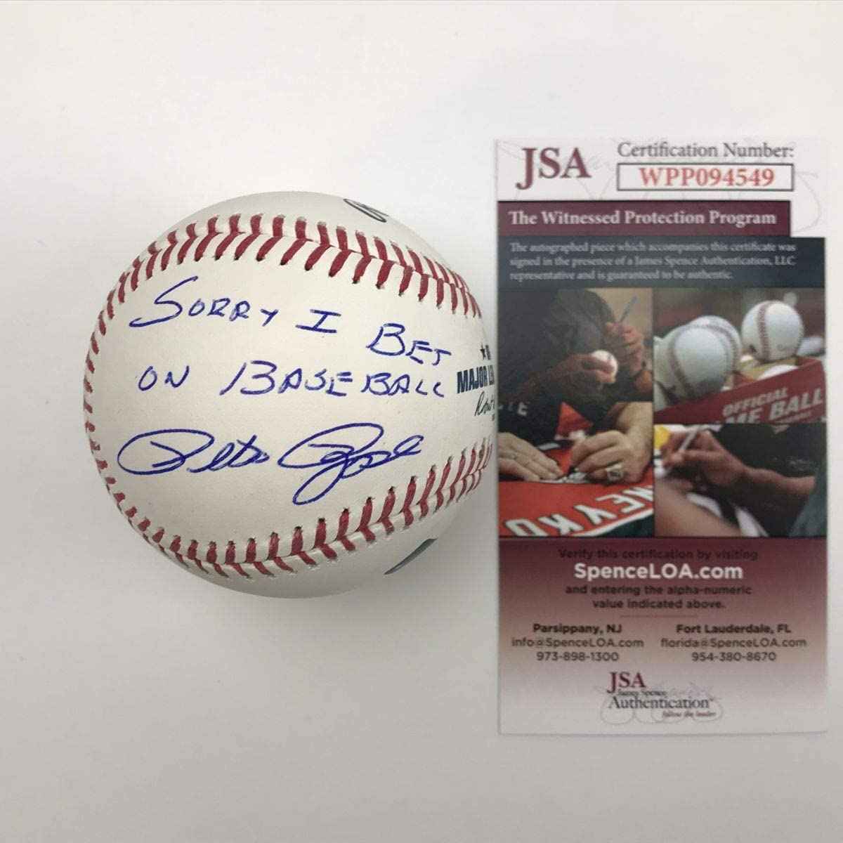 Autographed/Signed Pete Rose Sorry I Bet On Baseball Rawlings ROML JSA COA