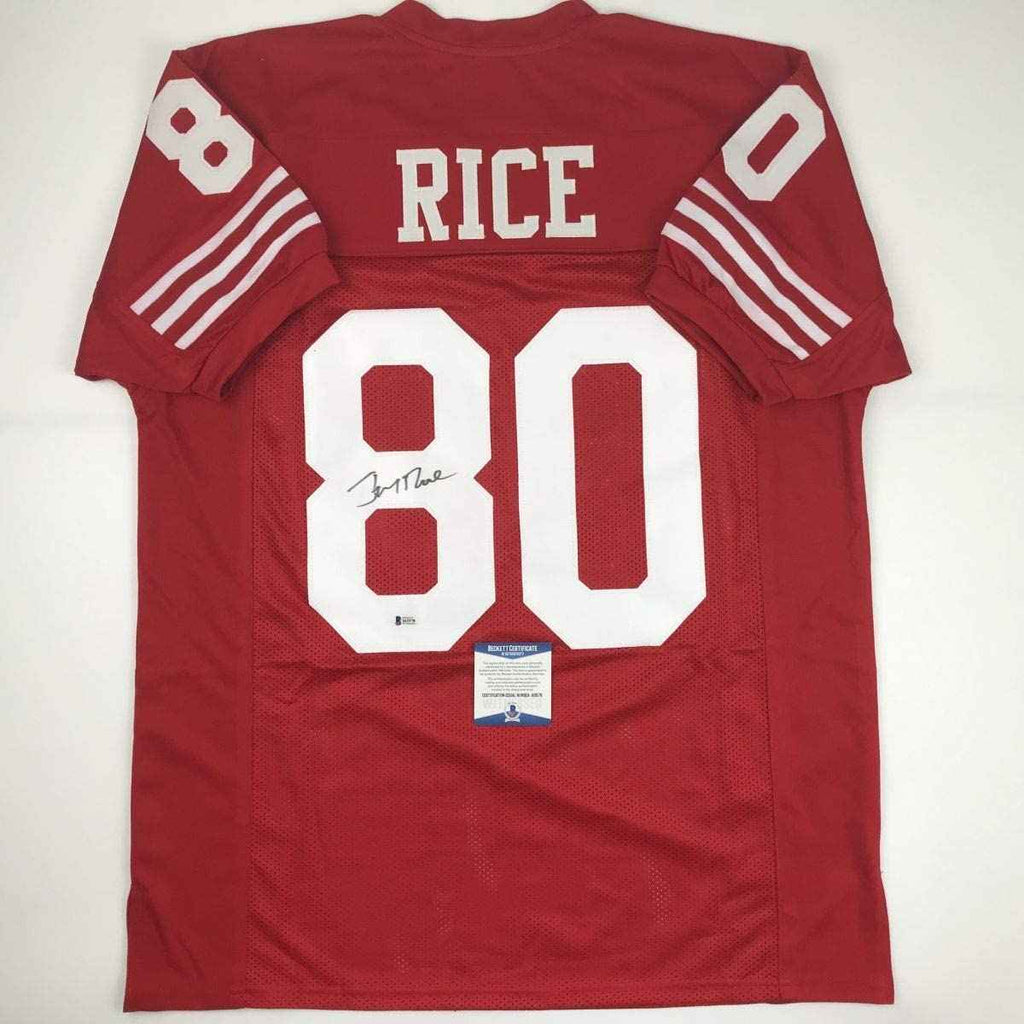 Autographed/Signed Jerry Rice San Francisco Red Football Jersey Beckett BAS COA