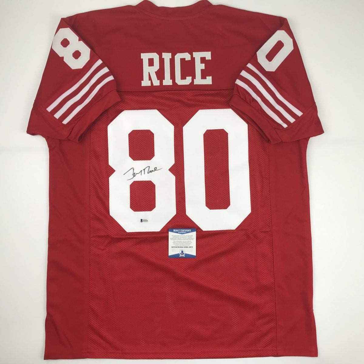 Autographed/Signed Jerry Rice San Francisco Red Football Jersey Beckett BAS COA