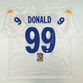 Autographed/Signed Aaron Donald Los Angeles LA White Football Jersey JSA COA