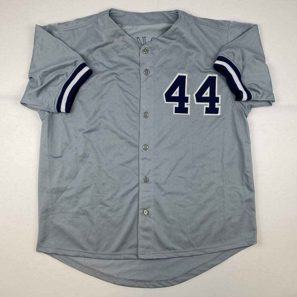Autographed/Signed Reggie Jackson New York Grey Baseball Jersey Beckett BAS COA