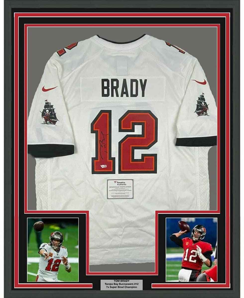Framed Autographed/Signed Tom Brady 35x39 Tampa Bay Buccaneers White Authentic Nike Game Football Jersey Fanatics COA