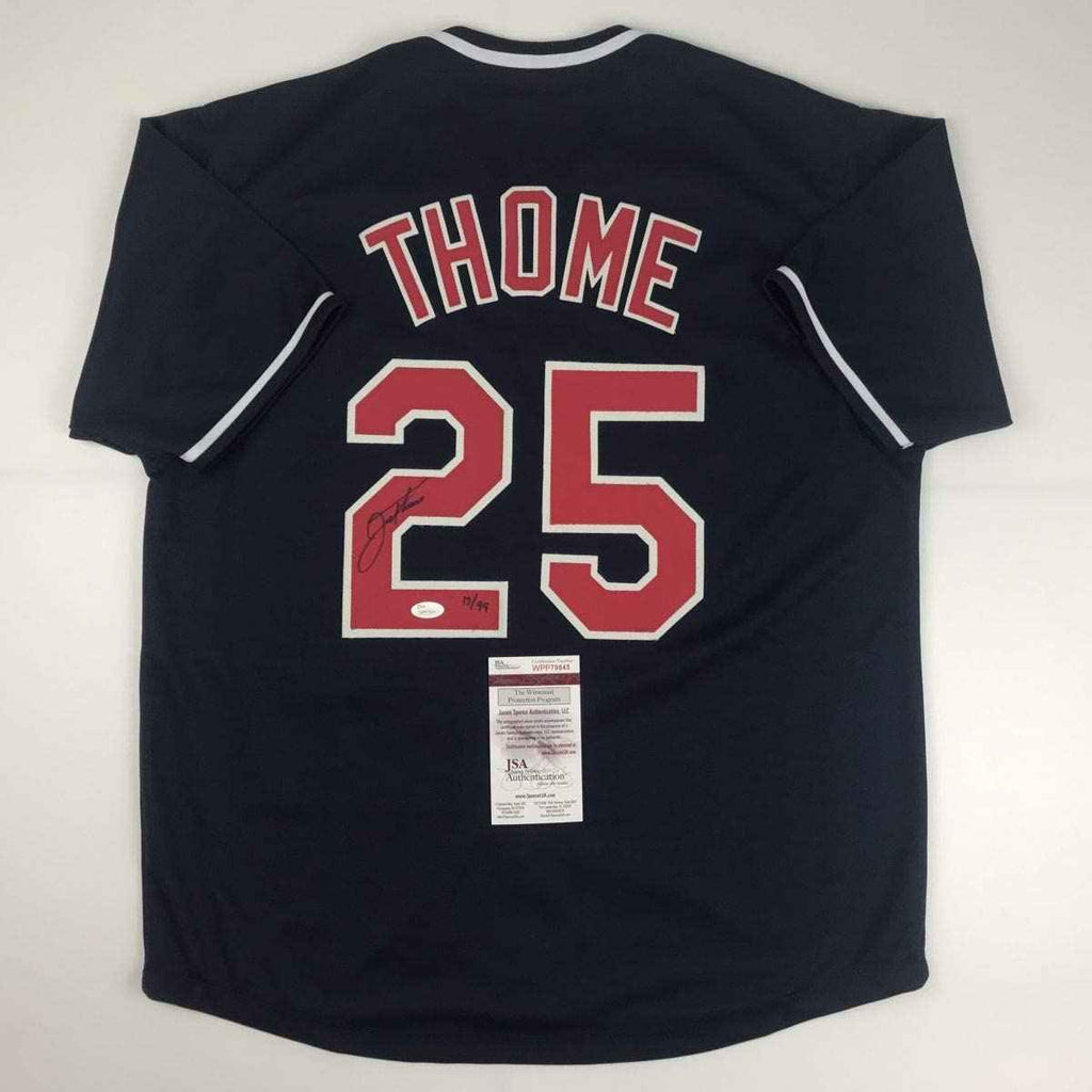 Autographed/Signed Jim Thome Cleveland Blue Baseball Jersey JSA COA