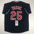 Autographed/Signed Jim Thome Cleveland Blue Baseball Jersey JSA COA