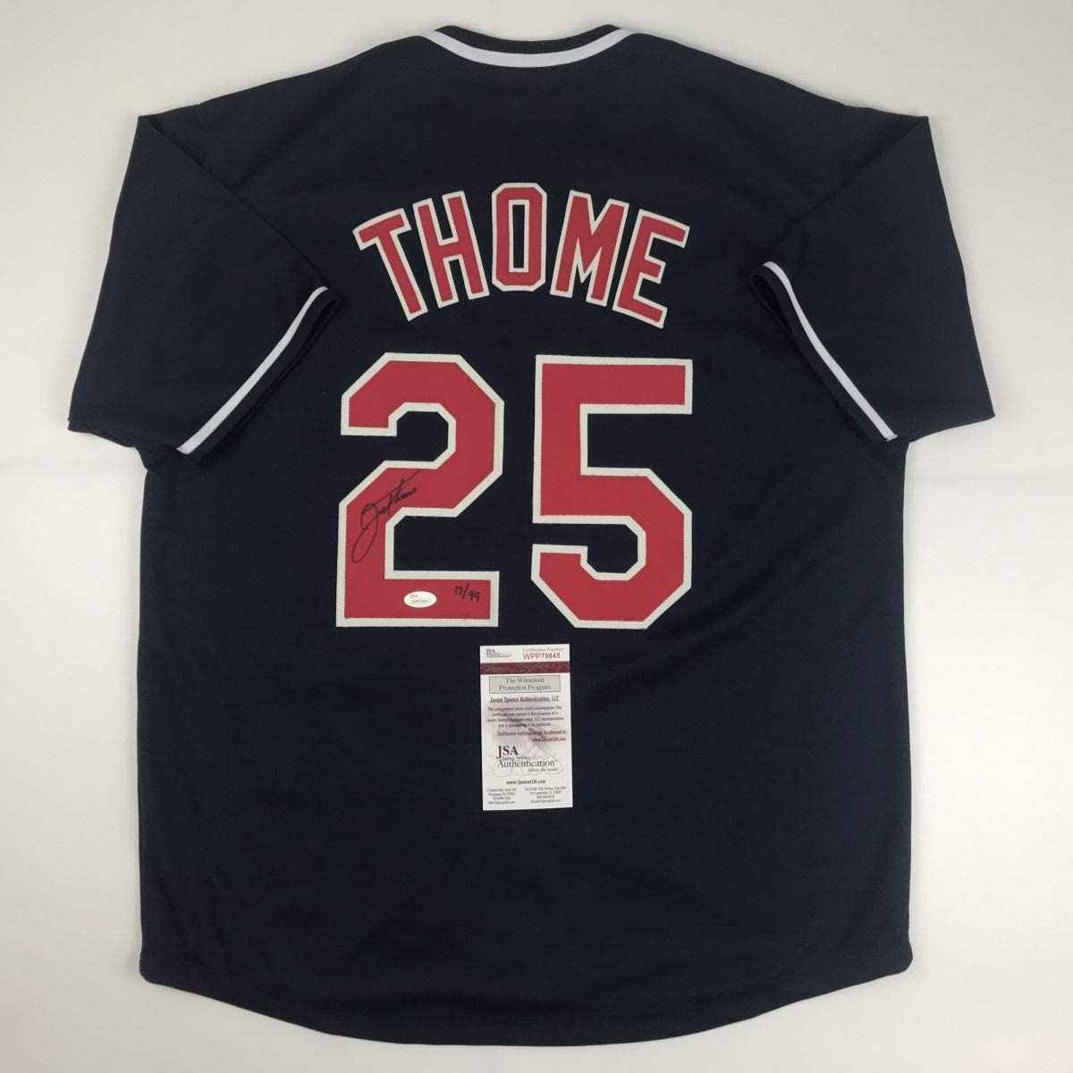 Autographed/Signed Jim Thome Cleveland Blue Baseball Jersey JSA COA