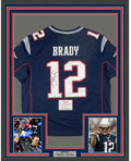 Framed Autographed/Signed Tom Brady 35x39 New England Patriots Blue Authentic Nike Limited Football Jersey Fanatics COA
