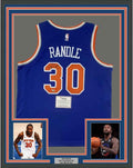Framed Autographed/Signed Julius Randle 35x39 New York Knicks Blue Basketball Jersey Fanatics COA #2