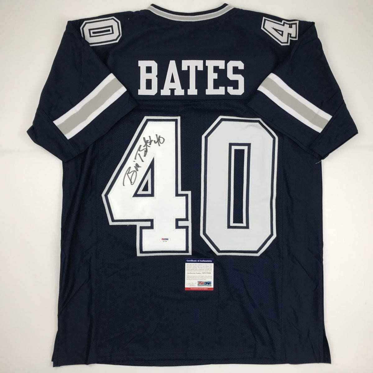 Autographed/Signed Bill Bates Dallas Dark Blue Football Jersey PSA/DNA COA