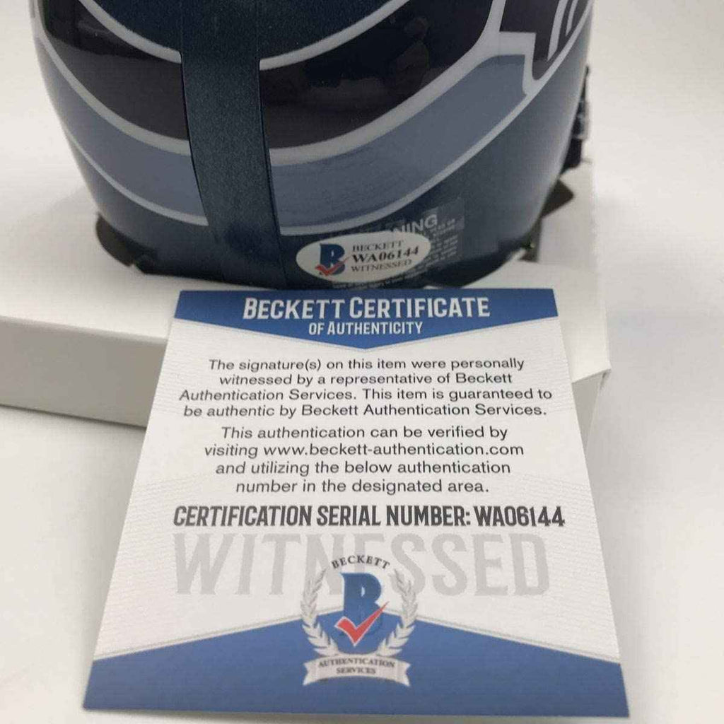 Autographed/Signed Shaun Alexander Seattle Seahawks Football Mini Helmet Beckett BAS COA