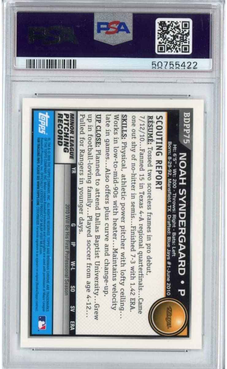 Graded 2010 Bowman Chrome Draft Picks & Prospects Noah Syndergaard #BDPP75 Rookie RC Baseball Card PSA 10 Gem Mint