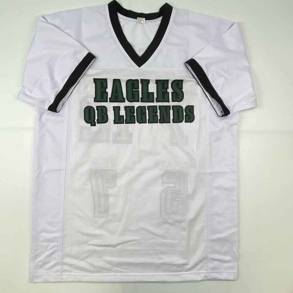 Autographed/Signed Eagles QB Legends McNabb Cunningham Vick Jaworski Philadelphia White Football Jersey JSA COA