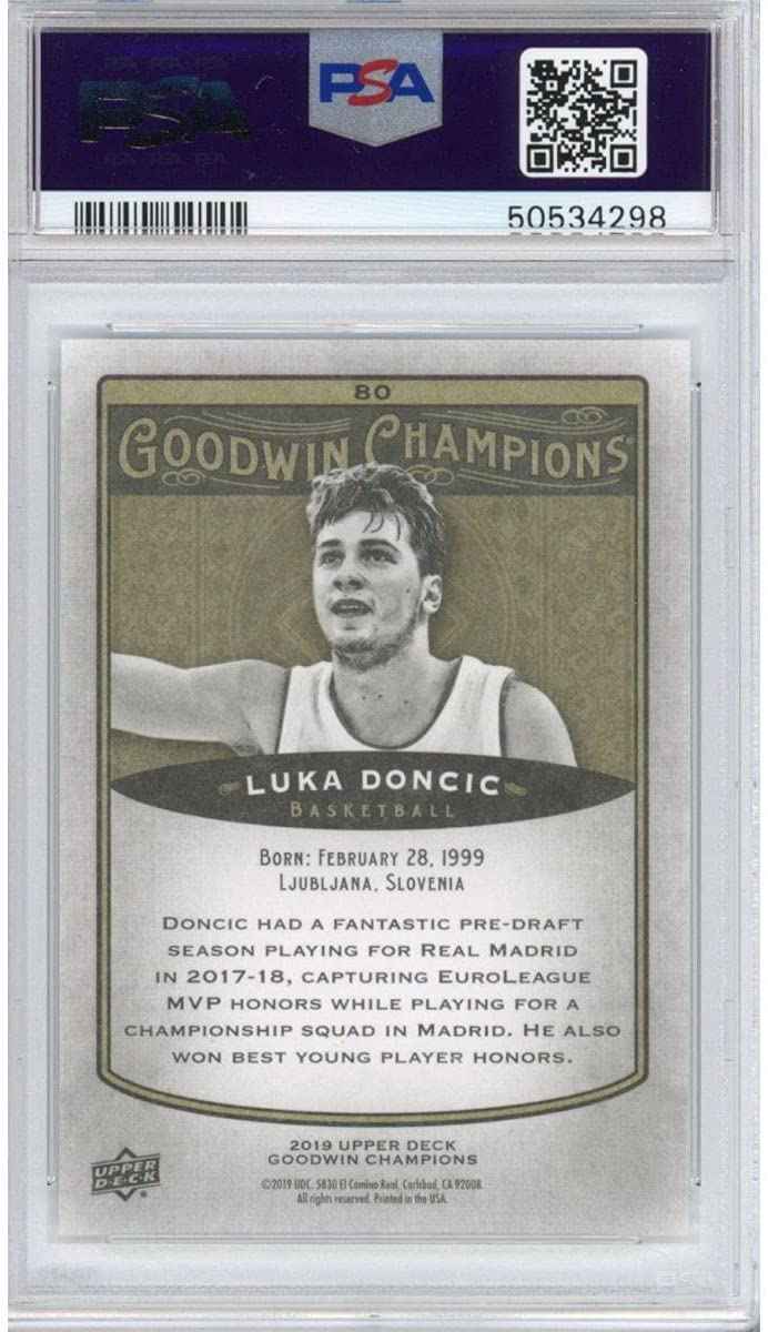 Graded 2019 Upper Deck UD Goodwin Champions Luka Doncic #80 Rookie RC Basketball Card PSA 10 Gem Mint