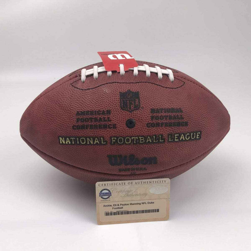 Autographed/Signed Peyton Eli & Archie Manning Authentic The Duke Full Size Football Steiner Sports COA