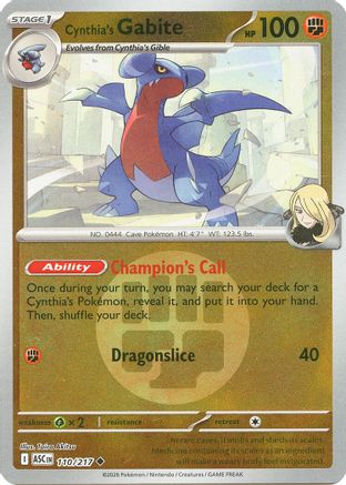 Cynthia's Gabite (Energy Symbol Pattern) 110 - ME Ascended Heroes Reverse Holofoil