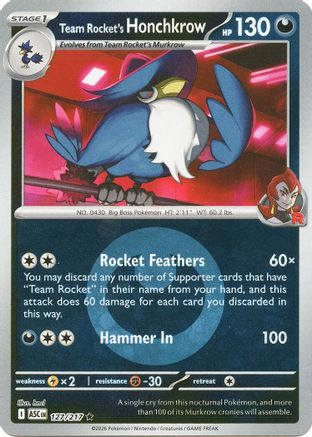 Team Rocket's Honchkrow (Energy Symbol Pattern) 127 - ME Ascended Heroes Reverse Holofoil