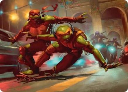 Raph & Mikey, Troublemakers Art Card (Gold-Stamped Signature) (ASTMT-017) - Art Series: Teenage Mutant Ninja Turtles
