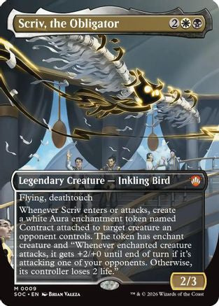 Scriv, the Obligator (Borderless) (SOC-009) - Commander: Secrets of Strixhaven Foil