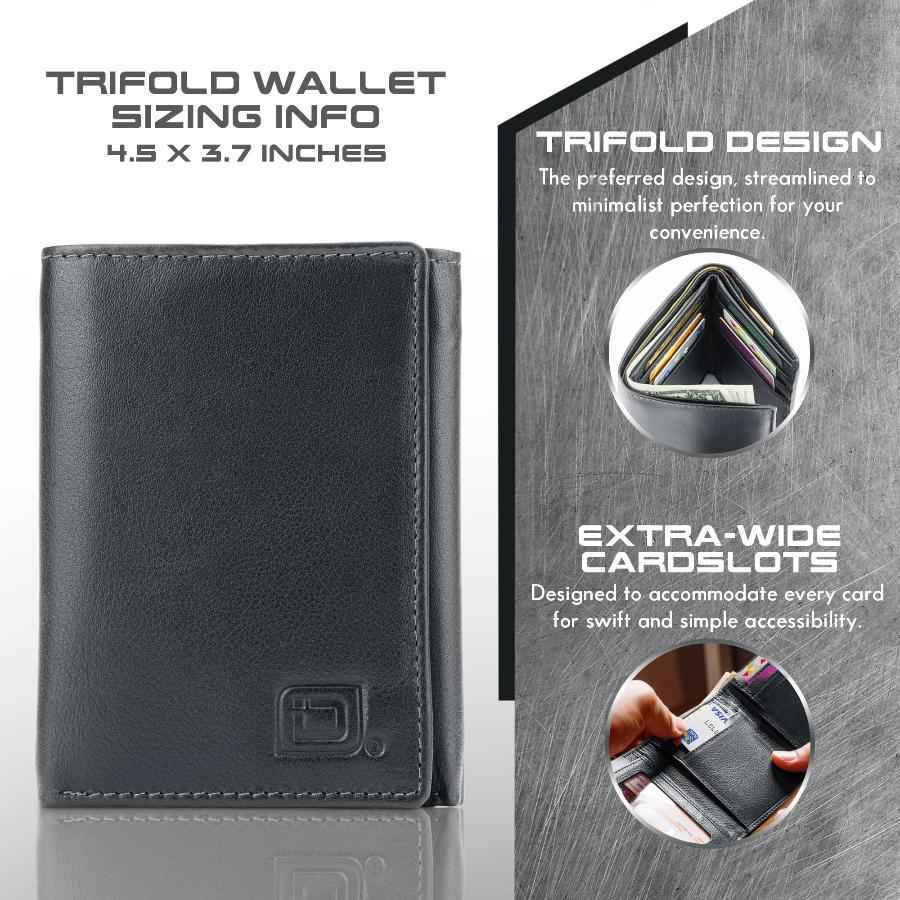 Mens RFID Wallet - Extra Capacity Leather Trifold 7 slot with ID Window