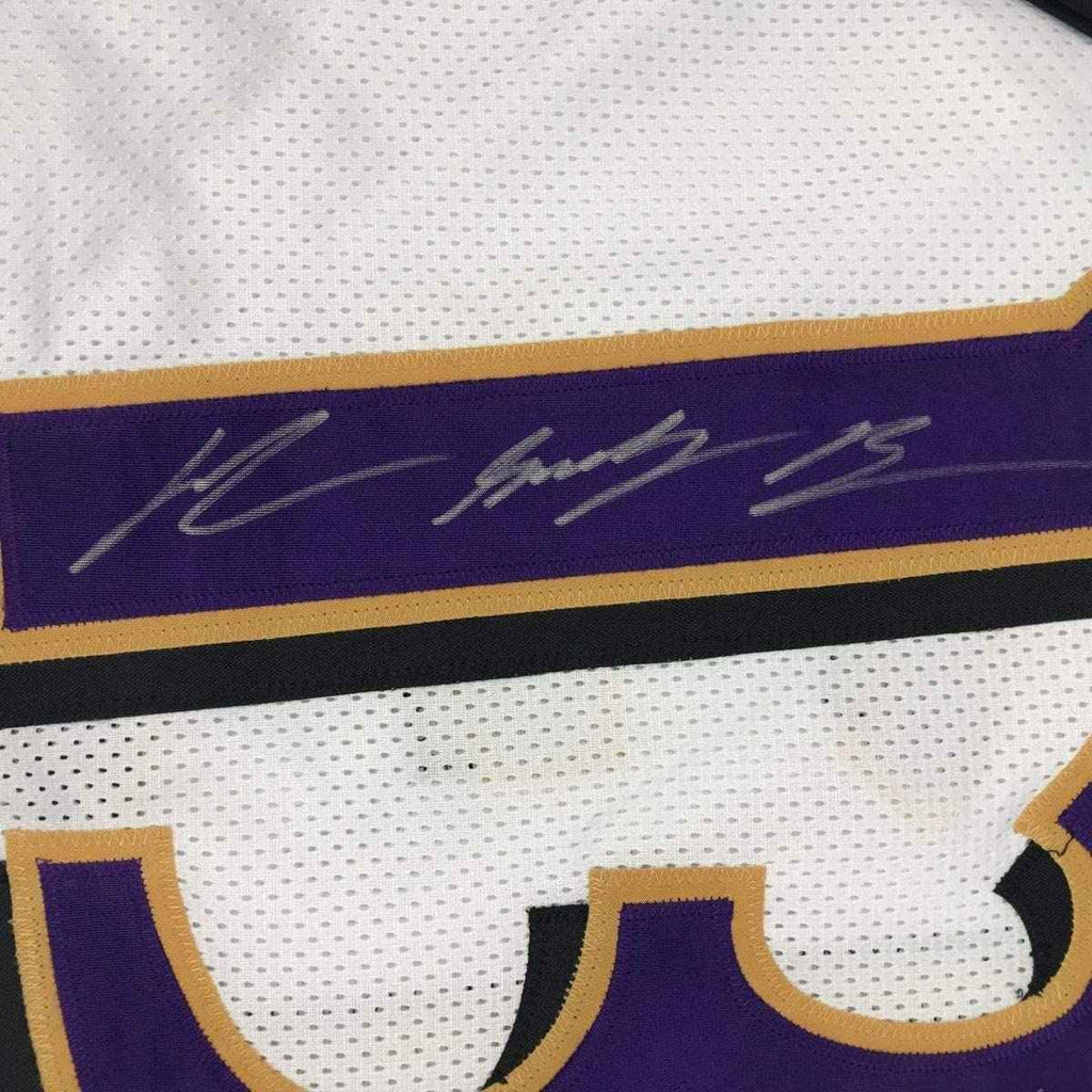 Framed Autographed/Signed John Brown 35x39 Baltimore White Football Jersey JSA COA