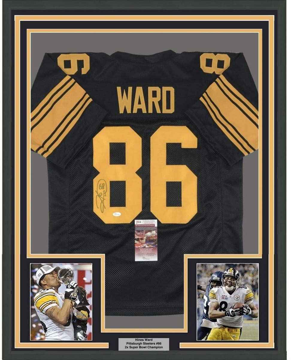 Framed Autographed/Signed Hines Ward 35x39 Pittsburgh Color Rush Football Jersey JSA COA