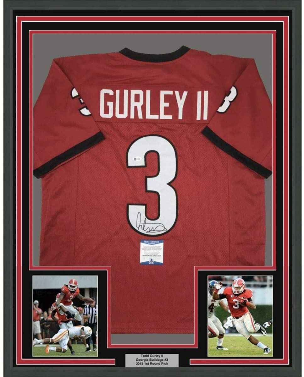 Framed Autographed/Signed Todd Gurley 35x39 Georgia Red College Football Jersey Beckett BAS COA