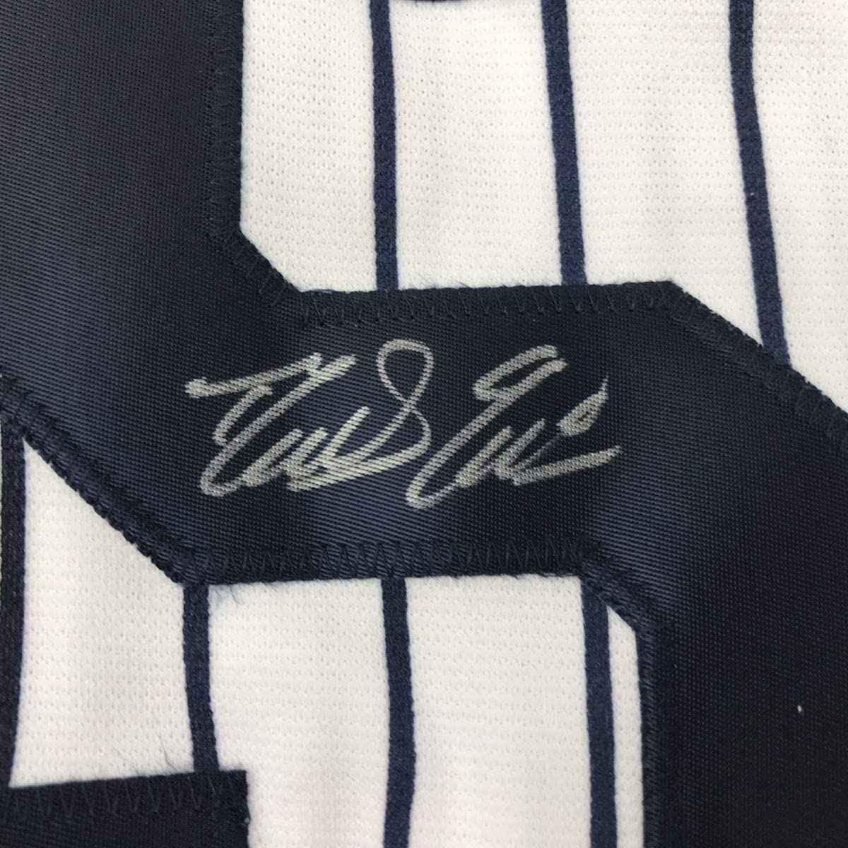 Framed Autographed/Signed Domingo German 35x39 New York Pinstripe Baseball Jersey JSA COA