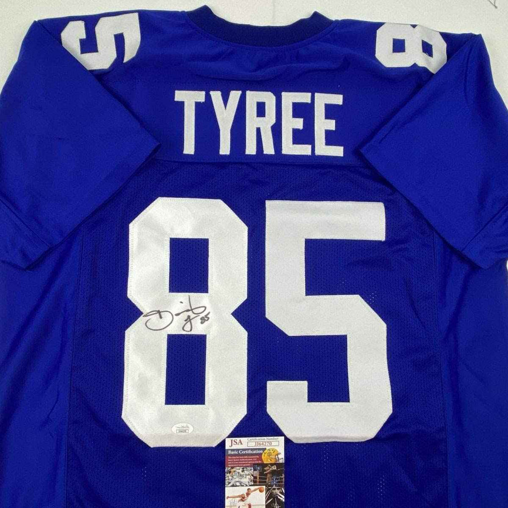 Autographed/Signed David Tyree New York Blue Football Jersey JSA COA