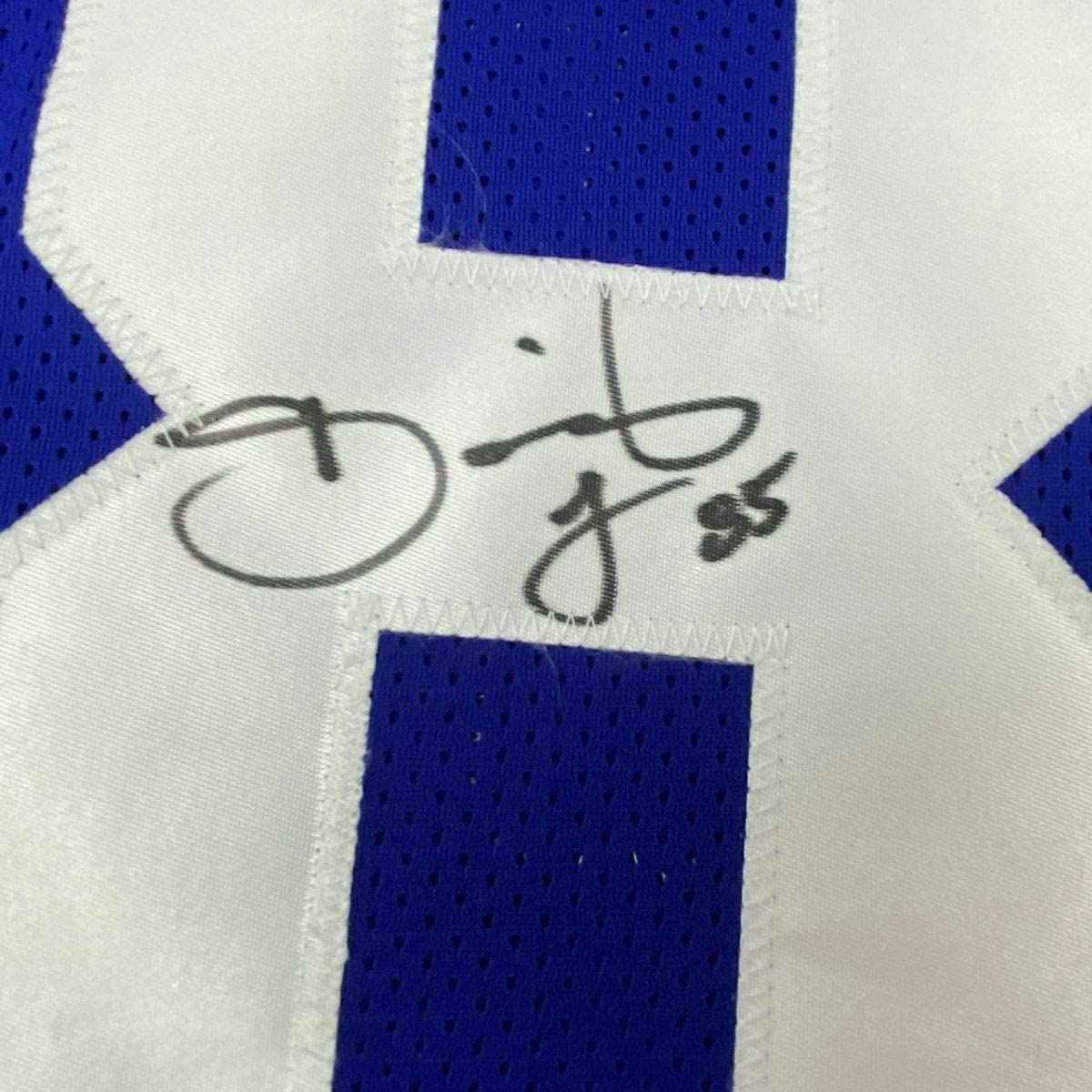 Framed Autographed/Signed David Tyree 35x39 New York Blue Super Bowl XLII Catch Football Jersey JSA COA