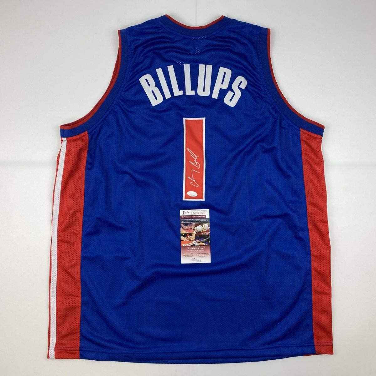 Autographed/Signed Chauncey Billups Detroit Blue Basketball Jersey JSA COA