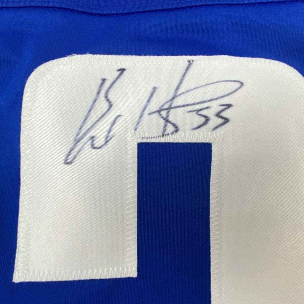 Framed Autographed/Signed Bo Horvat 35x39 Vancouver Blue Hockey Jersey Beckett BAS COA