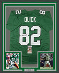 Framed Autographed/Signed Mike Quick 35x39 Philadelphia Kelly Green Football Jersey JSA COA